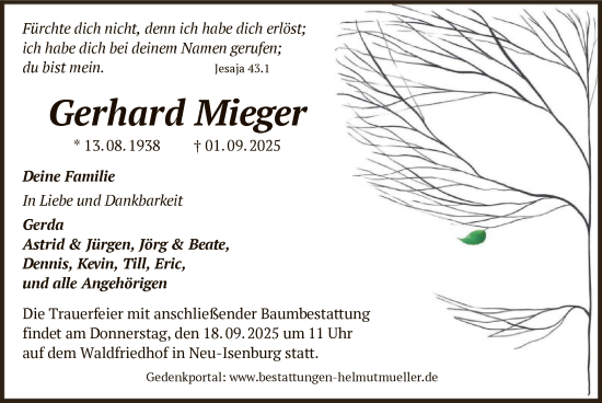 Traueranzeige von Gerhard Mieger von OFOP