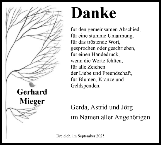 Traueranzeige von Gerhard Mieger von OFOP