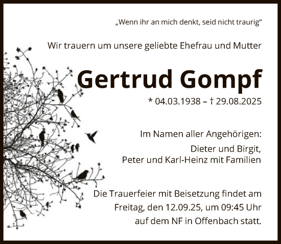 Traueranzeige von Gertrud Gompf von OFOP
