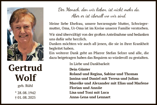 Traueranzeige von Gertrud Wolf von OF0L