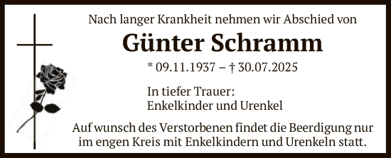 Traueranzeige von Günter Schramm von OFHA