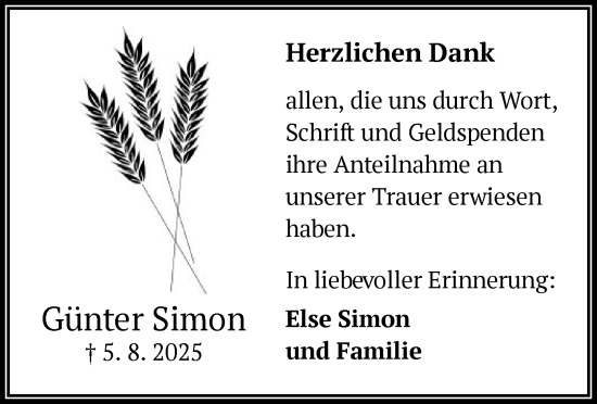 Traueranzeige von Günter Simon von OF0W