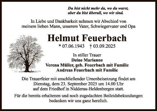 Traueranzeige von Helmut Feuerbach von OFHA