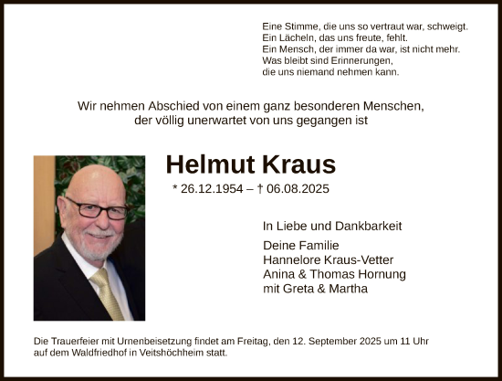 Traueranzeige von Helmut Kraus von OFOP