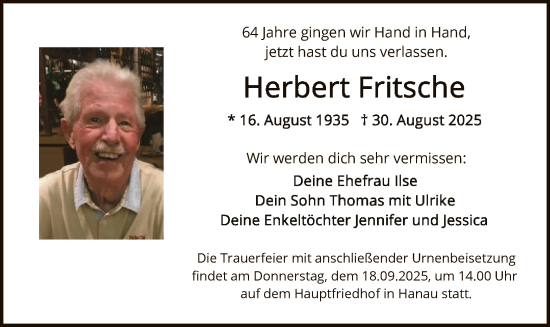 Traueranzeige von Herbert Fritsche von OFHA