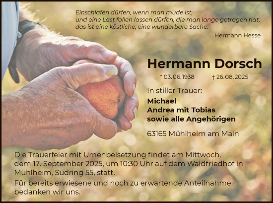 Traueranzeige von Hermann Dorsch von OFOP