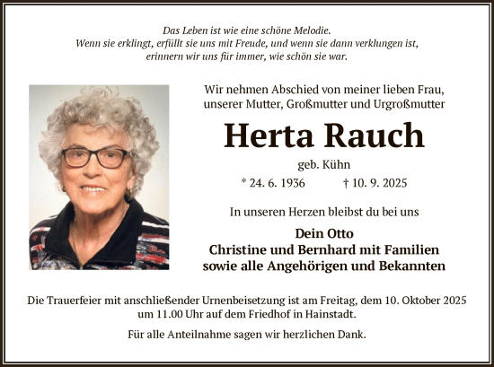 Traueranzeige von Herta Rauch von OF0L