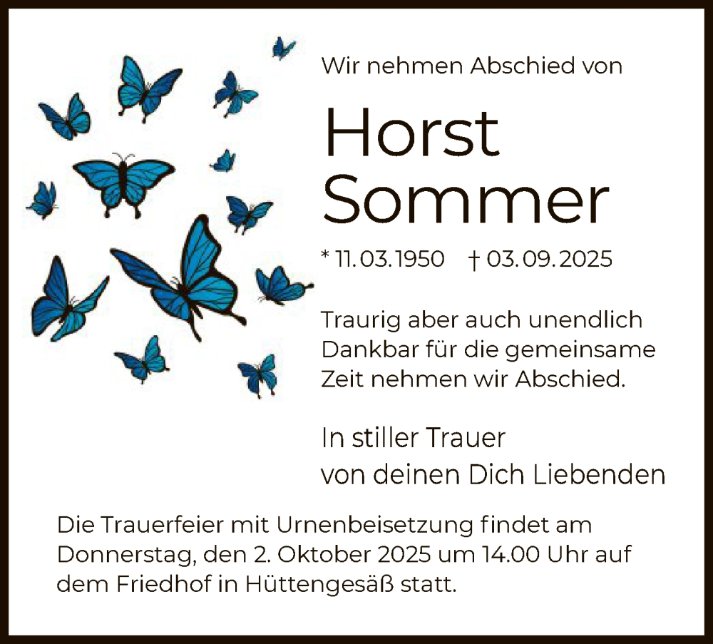  Traueranzeige für Horst Sommer vom 20.09.2025 aus OFHA