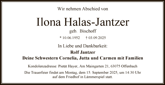 Traueranzeige von Ilona Halas-Jantzer von OFOP