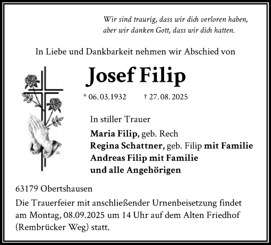 Traueranzeige von Josef Filip von OF0T