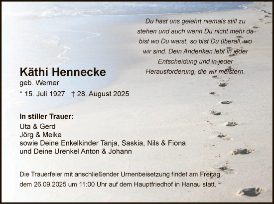 Traueranzeige von Käthi Hennecke von OFHA