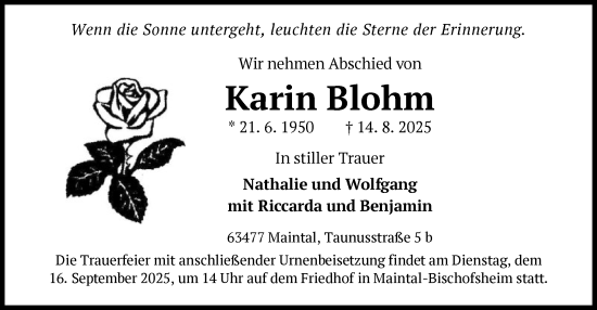 Traueranzeige von Karin Blohm von OFHA