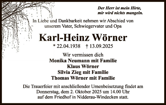 Traueranzeige von Karl-Heinz Wörner von OFHA