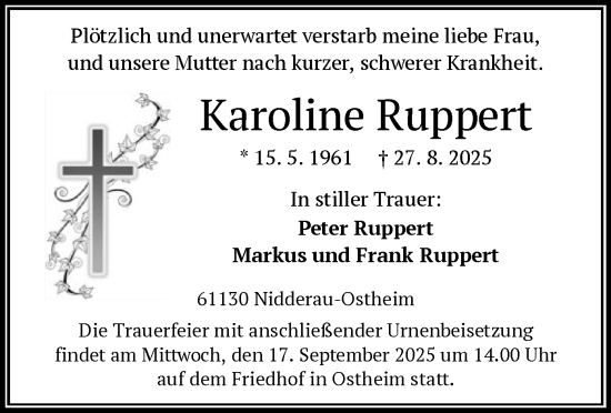 Traueranzeige von Karoline Ruppert von OFHA