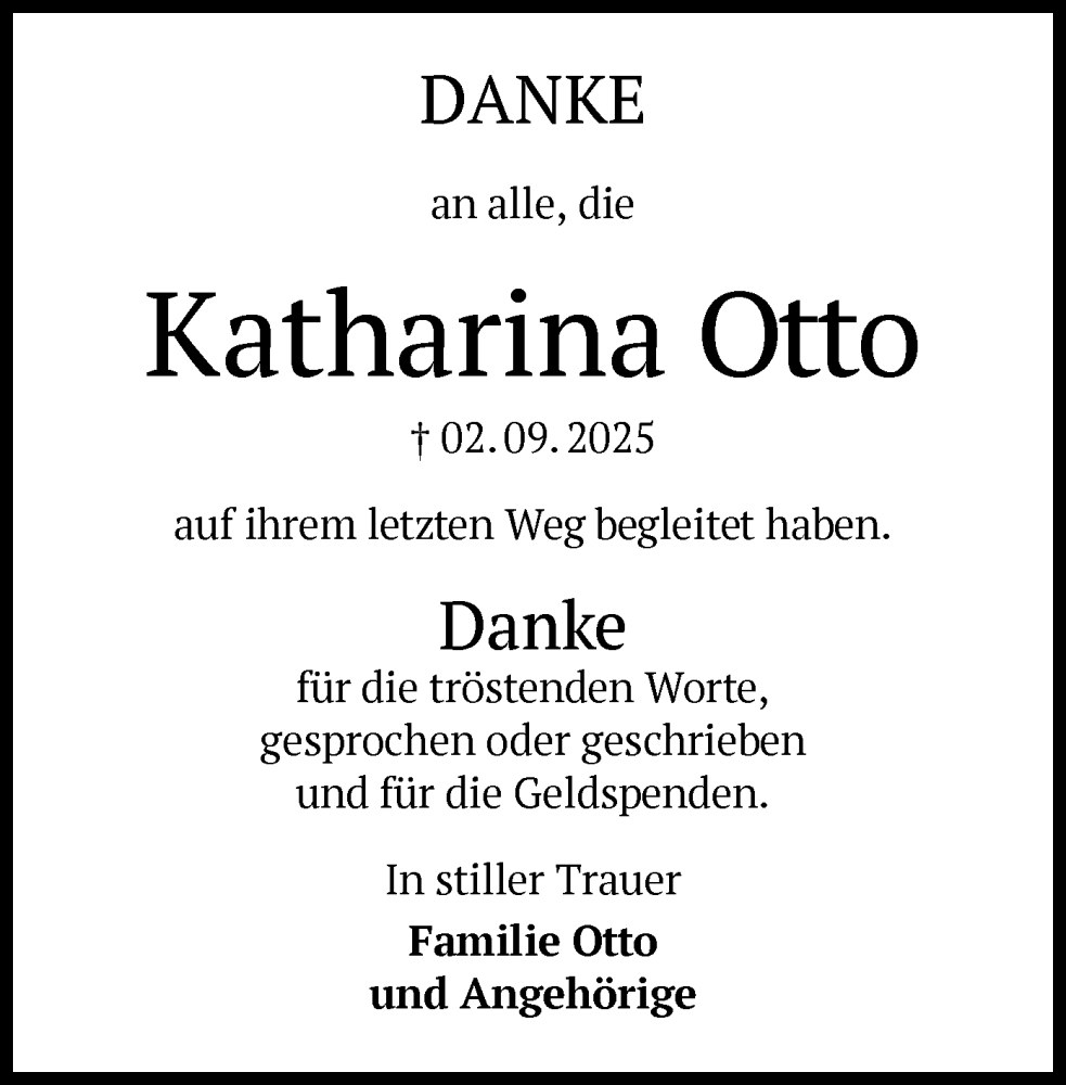  Traueranzeige für Katharina Otto vom 27.09.2025 aus OFHA