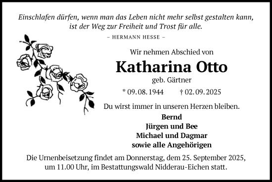 Traueranzeige von Katharina Otto von OFHA