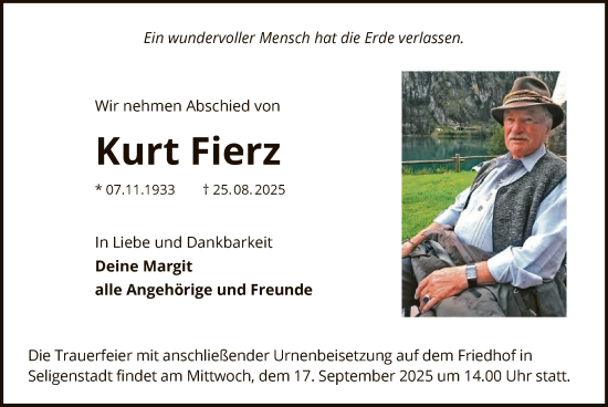 Traueranzeige von Kurt Fierz von OF0L