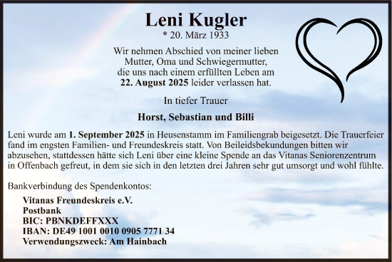 Traueranzeige von Leni Kugler von OFOP