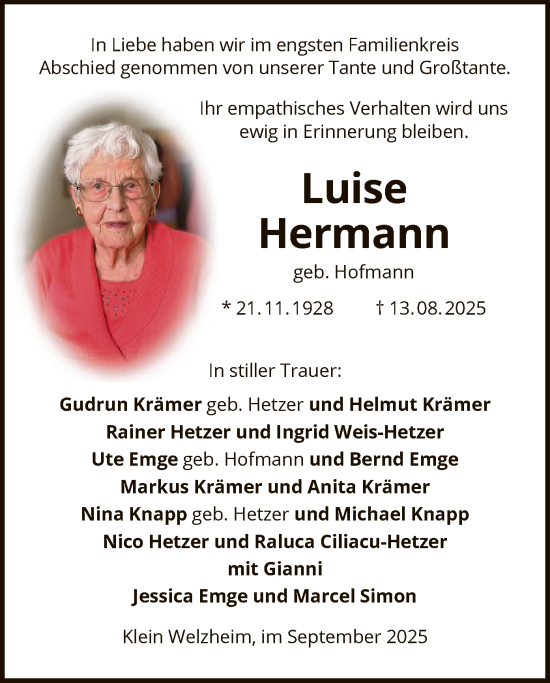 Traueranzeige von Luise Hermann von OF0L