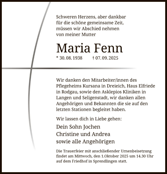 Traueranzeige von Maria Fenn von OFOP