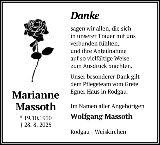 Traueranzeige von Marianne Massoth von OF0L