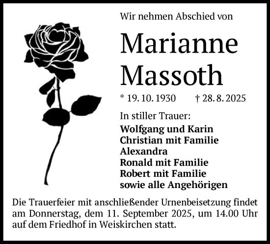 Traueranzeige von Marianne Massoth von OF0L