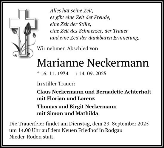 Traueranzeige von Marianne Neckermann von OFOP