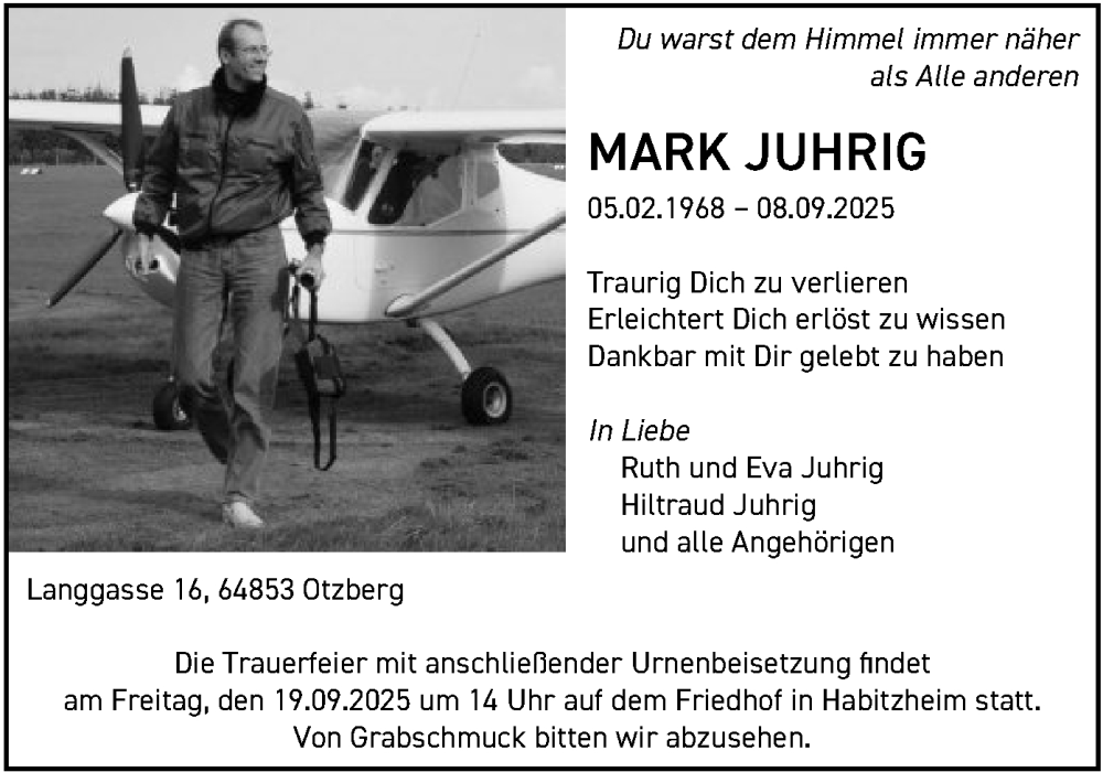  Traueranzeige für Mark Juhrig vom 16.09.2025 aus OFOP