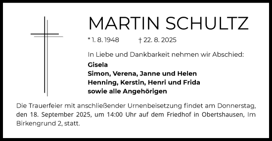 Traueranzeige von Martin Schultz von OFOP