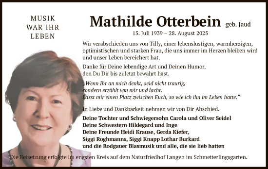 Traueranzeige von Mathilde Otterbein von OFOP