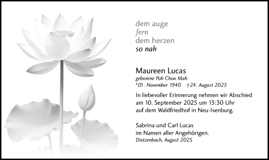 Traueranzeige von Maureen Lucas von OF0L