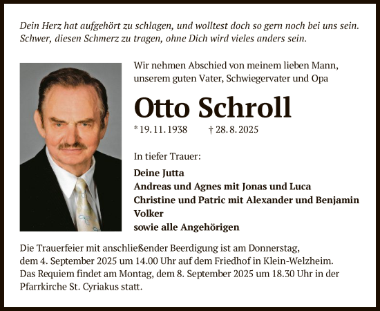 Traueranzeige von Otto Schroll von OFOP