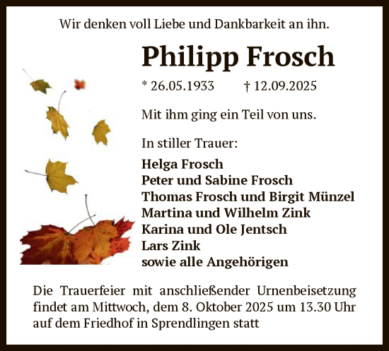 Traueranzeige von Philipp Frosch von OFOP