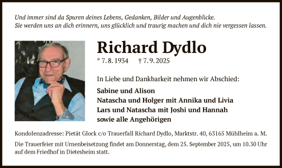 Traueranzeige von Richard Dydlo von OFOP