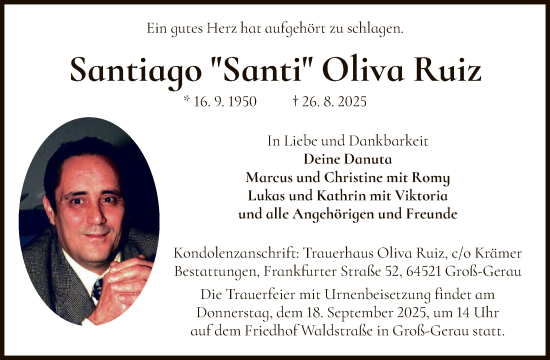 Traueranzeige von Santiago Oliva Ruiz von OFMF
