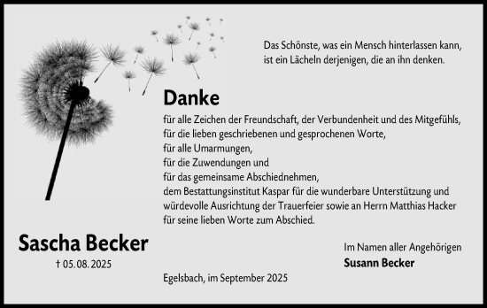 Traueranzeige von Sascha Becker von OFOP