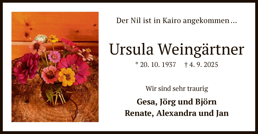  Traueranzeige für Ursula Weingärtner vom 20.09.2025 aus OFHA
