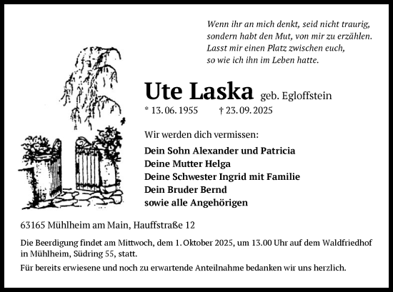 Traueranzeige von Ute Laska von OFOP