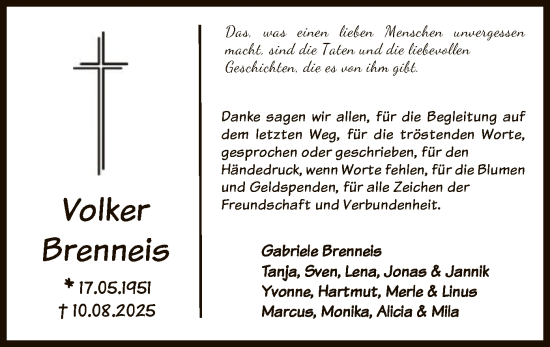 Traueranzeige von Volker Brenneis von OF0L