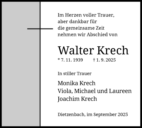 Traueranzeige von Walter Krech von OFOP