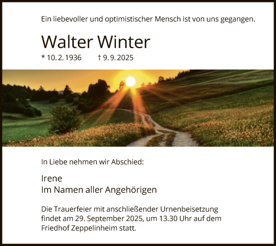 Traueranzeige von Walter Winter von OFOP