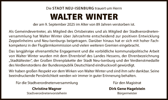 Traueranzeige von Walter Winter von OF0W