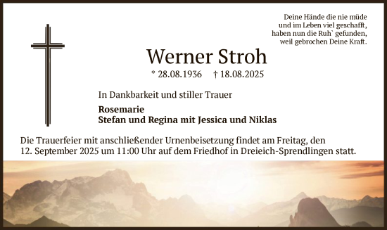 Traueranzeige von Werner Stroh von OFOP