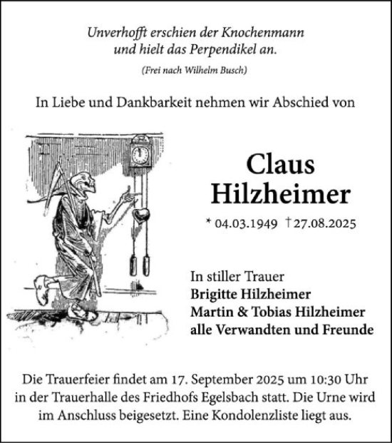 Traueranzeige von Wilhelm Hilzheimer von OF0W